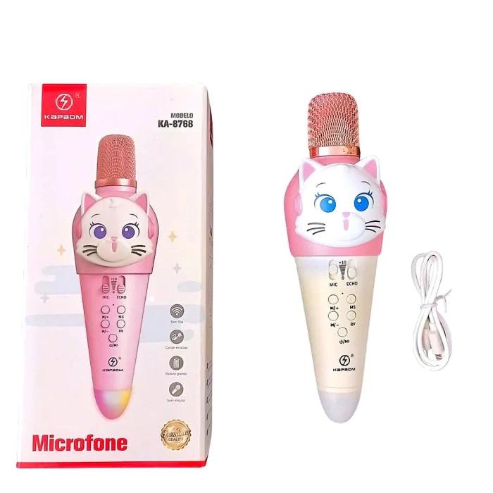 Microfone Bluetooth Para Karaoke Gato Rosa KA-9768 Kapbom