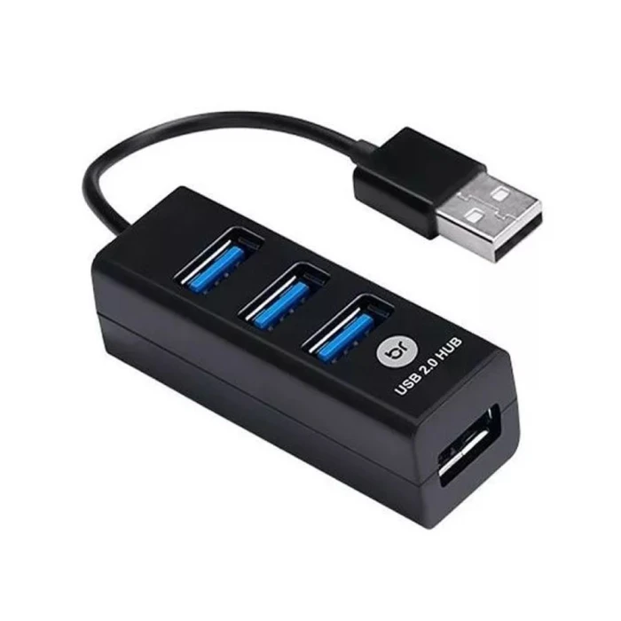 Mini Hub Usb Com 4 Portas 2.0 Cor Preto 10cm Bright