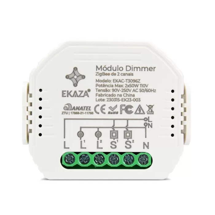 Mini Módulo Dimmer Zigbee 2 Canais Ekac-T2085Z Ekaza Novo