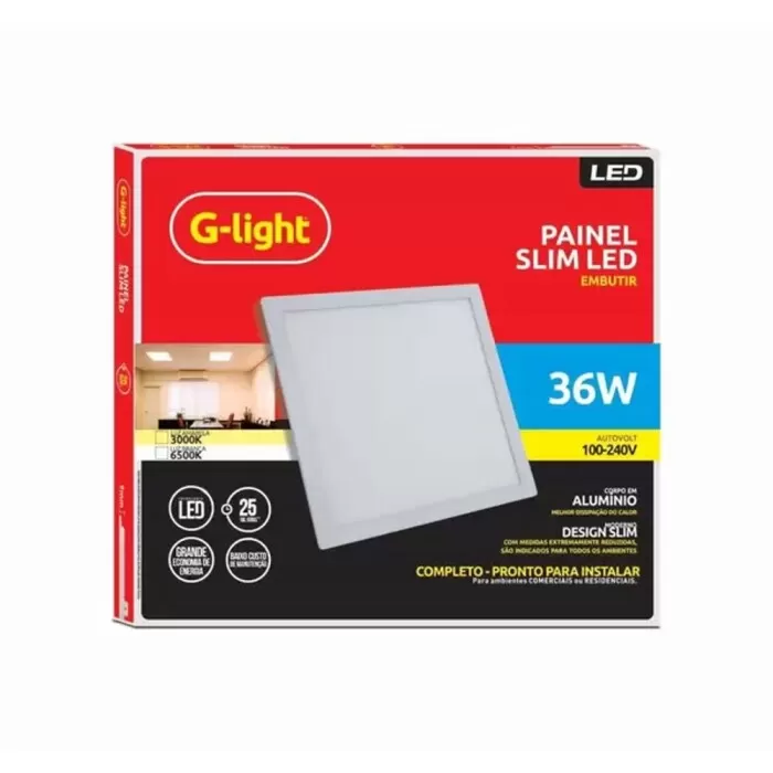 Painel Backlight Led Quadrado Embutir 36W 6500K Novo