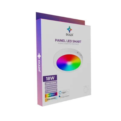 Painel Led Sobrepor Inteligente Redondo Bivolt Ekaza 18w Rgb