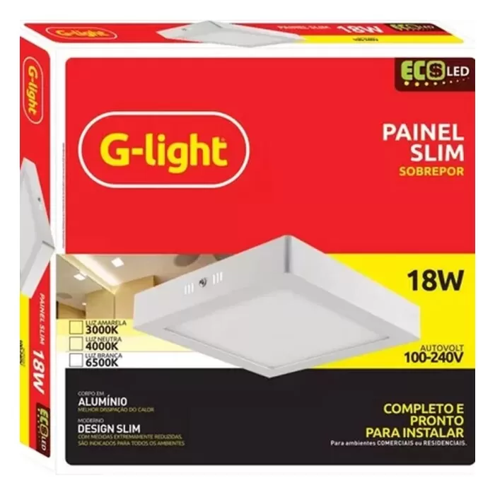 Painel Slim Quadrado Sobrepor 18W 4000K G-Light Novo