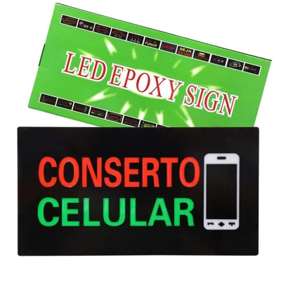 Painel de Led Letreiro Conserto Celular Lelong com fixadores