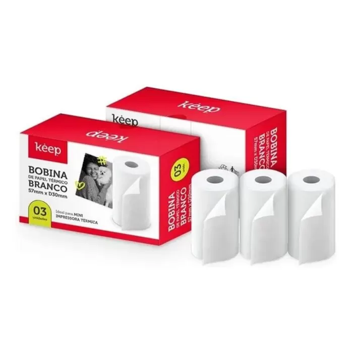 Papel Térmico Para Impressora Com 3 Rolos Branco 57X30 Keep