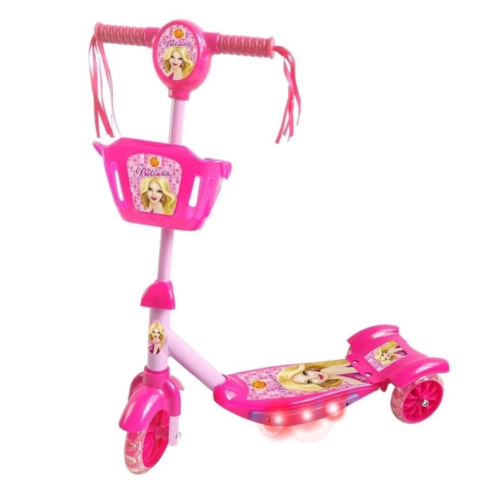 Patinete Rosa com Cestinha, som e luz DM Radical Até 35kg