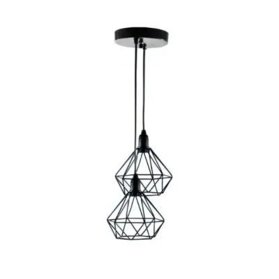Pendente Aramado Diamante Duplo Preto Para 1XE27 Lumanti