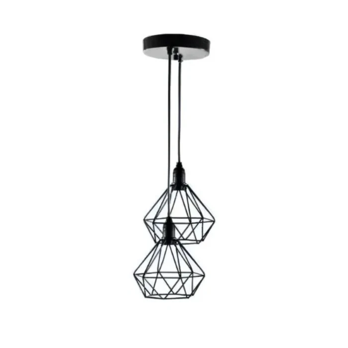 Pendente Aramado Diamante Duplo Preto Para 1XE27 Lumanti