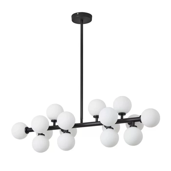 Pendente Dornan Preto com 16x G9 Globos de Vidro Leitoso