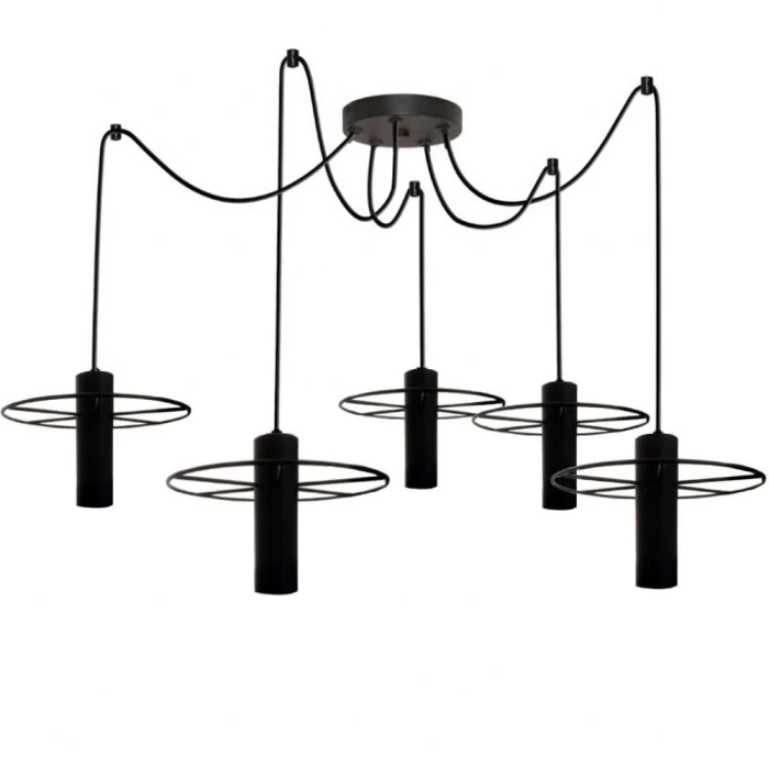 Pendente Moderno vintage Trevo Aranha Preto 5x 60W Bivolt