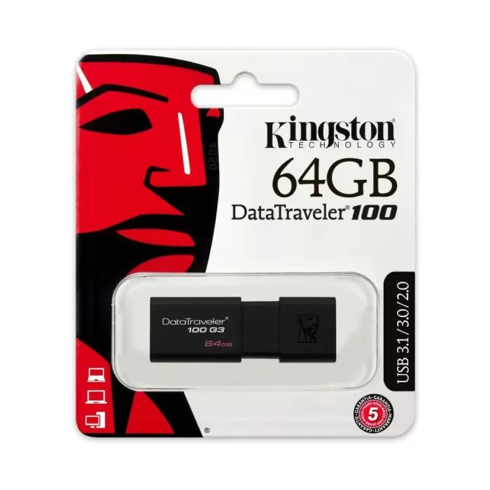 Pendrive Kingston 64Gb 3,0 Dt100G3 Preto Novo