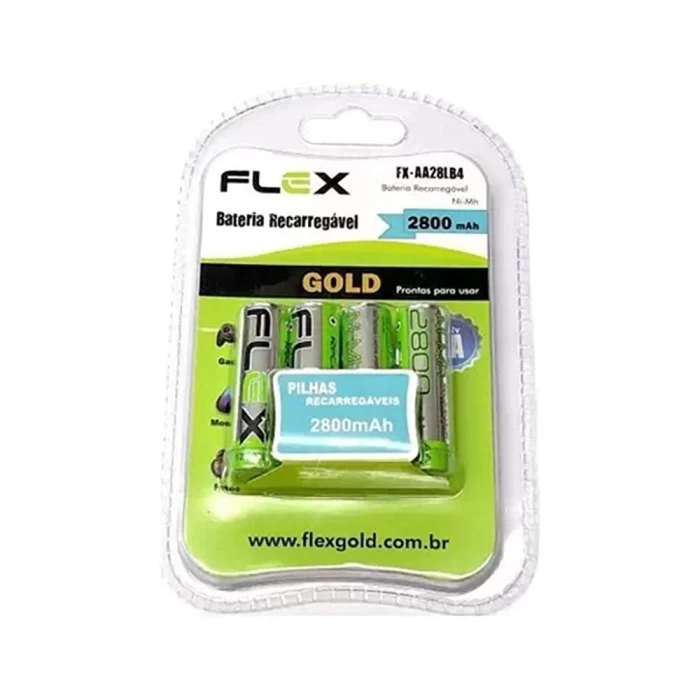 Pilha AA Recarregável 2800mAh 1,2V Com 4 Unidades Flex Novo