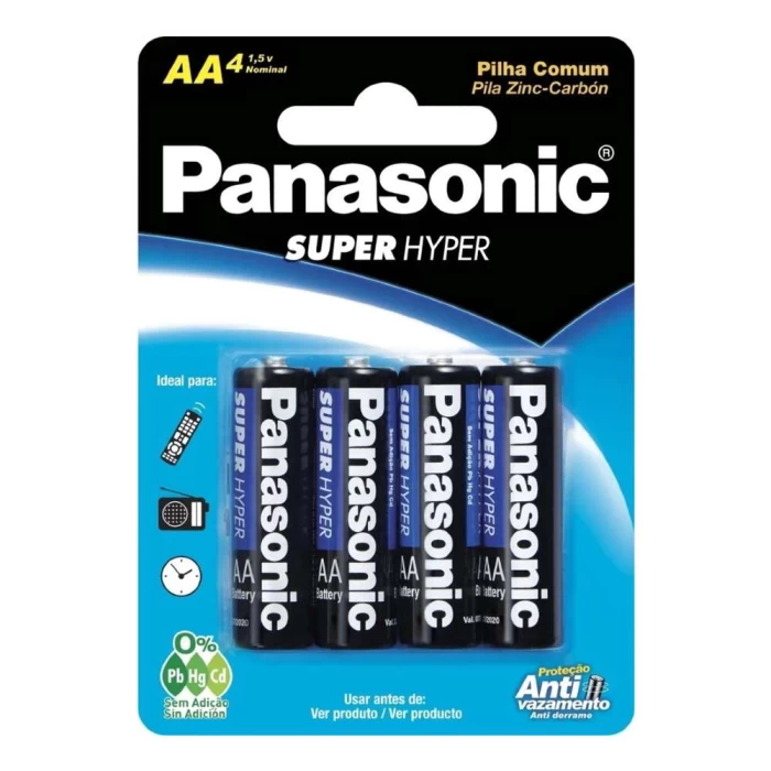 Pilha Comum Panasonic AA Cartela Com 4 Unidades