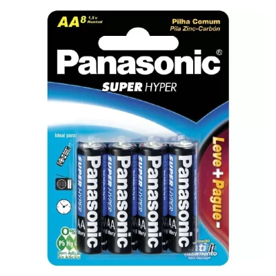 Pilha Comum Panasonic AA Cartela Com 8 Unidades