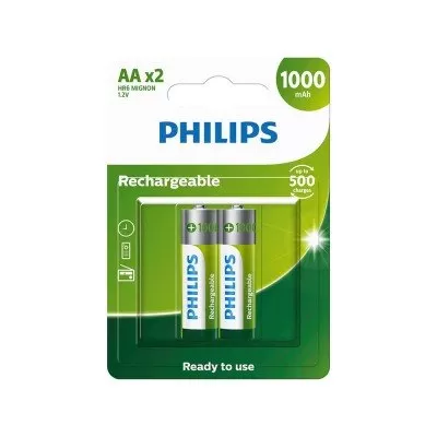 Pilha Philips Recarregável AA 1.2V 1000mAh 2UN HR6 MIGNON
