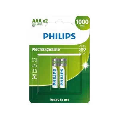 Pilha Philips Recarregável AAA 1.2V 1000mAh 2UN HR03 MICRO