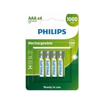 Pilha Philips Recarregável AAA 1.2V 1000mAh 4UN HR03 MICRO