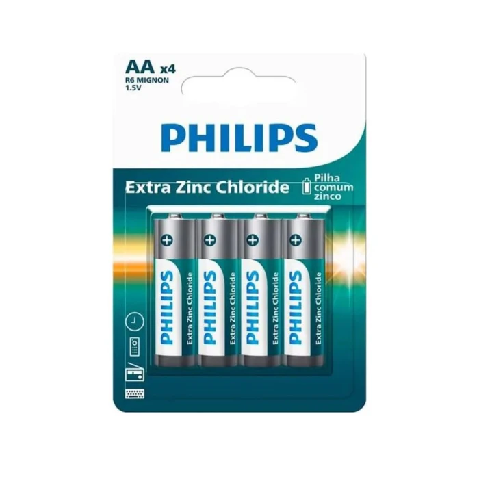 Pilha Philips Zinco AA 1.5V C/ 4 Unidades