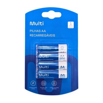 Pilha Recarregável AA 2500Mah Com 4 Unidades Cb052 Multi