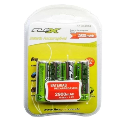 Pilha Recarregável Flex Aa 2900 mAh 4 Unidades Fx-aa29b4