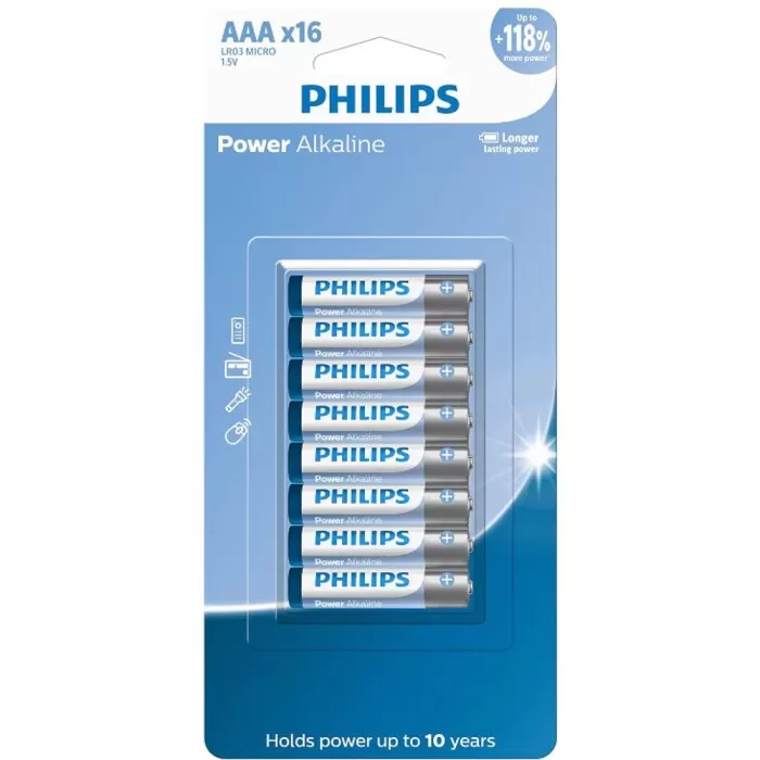 Pilhas Philips Alcalina Aaa 16 Unidades Lr03P16B/59 Novo