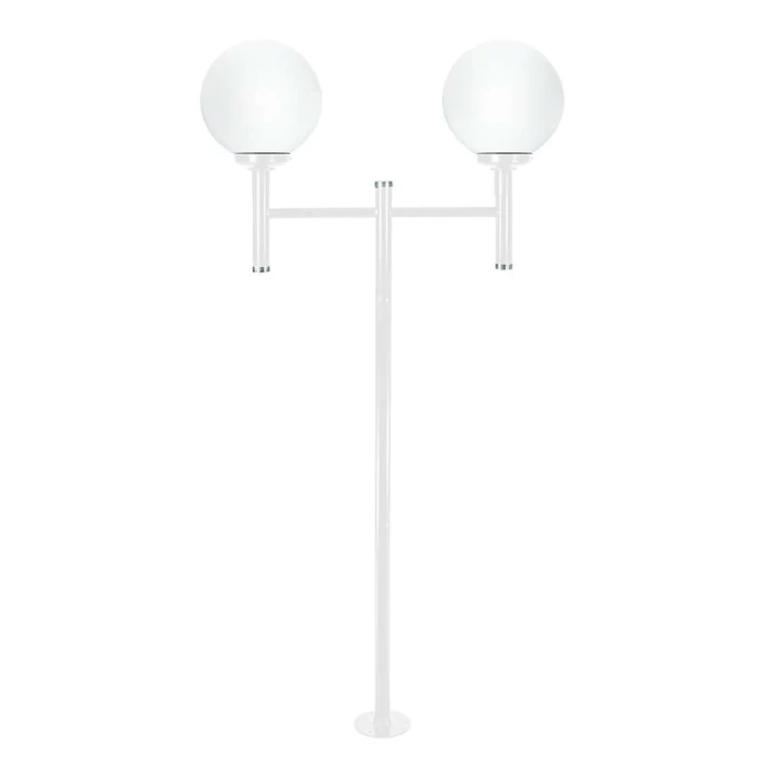 Poste de Jardim 2,4M Canopla Com Globo Boca 15 2xE27 Branco