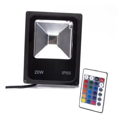 Refletor De Led 20W Rgb Ip66 Bivolt Preto Novo