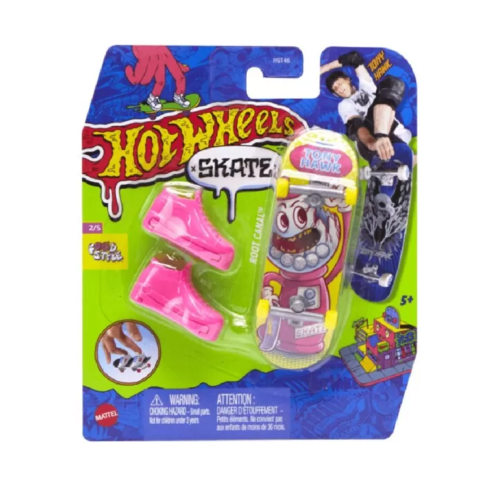 Skate De Dedo Hot Wheels Com Tênis Rosa E Rodas Amarela