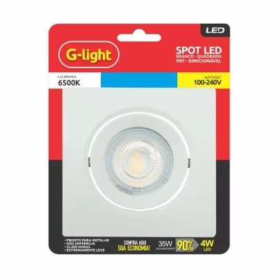 Spot Embutir Quadrado 12W 6500K Branco G-Light Novo