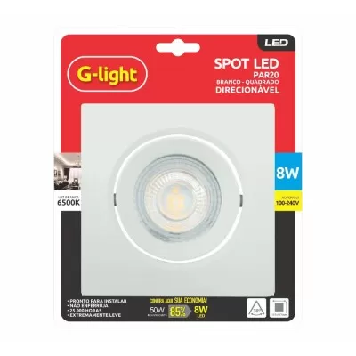 Spot Embutir Quadrado 8W 6500K Branco G-Light Novo