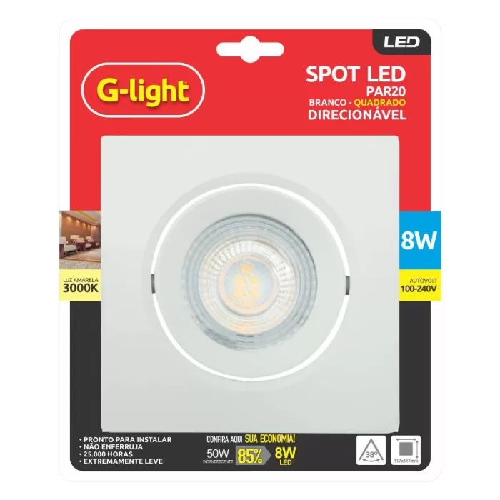 Spot Embutir Redondo 8W 3000K Branco G-Light Novo