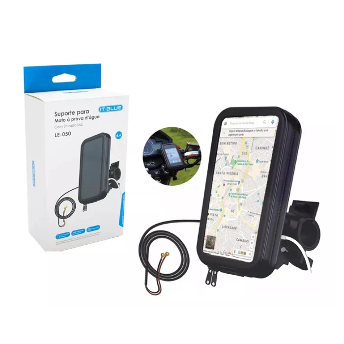 Suporte De Celular Para Bicicleta Com Usb Le-050 It-Blue