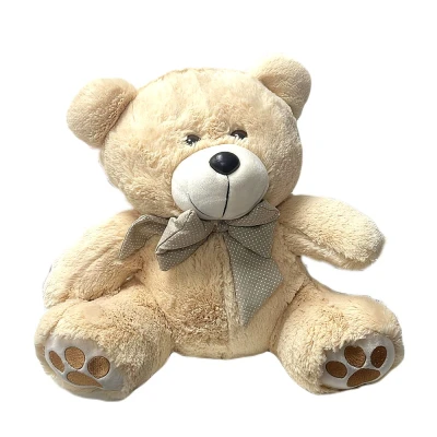 Urso De Pelúcia Com Laço Cor Creme 40cm Mury Baby