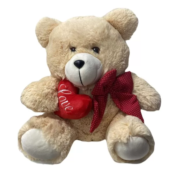 Urso De Pelúcia Ternura Bege Com Coração Love 28cm Mury Baby